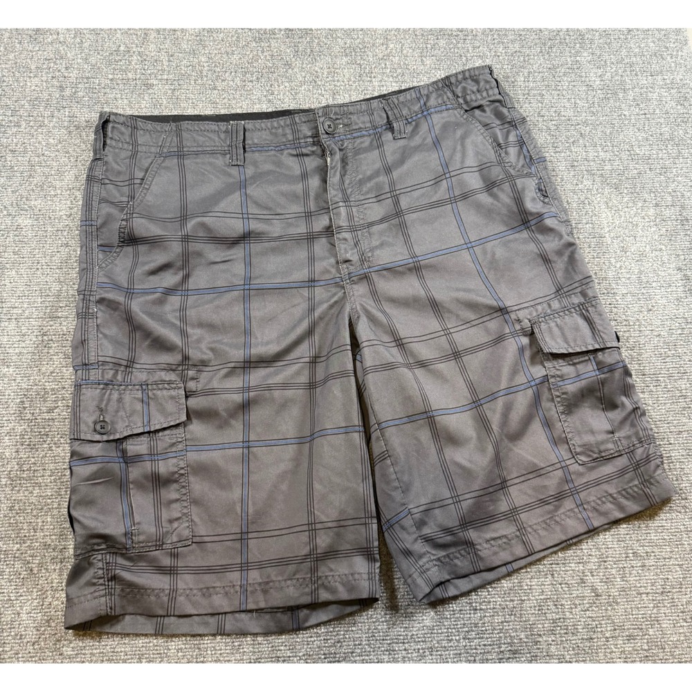 Tony Hawk Mens Grey Plaid Cargo Shorts Size 40 Blue Accents Skateboard Casual